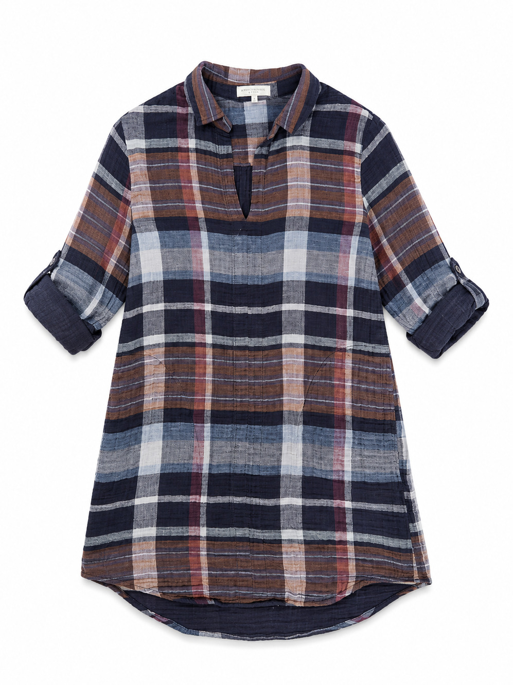 Side Stitch Los Angeles Plaid Cotton Gauze Shirt Dress Medium